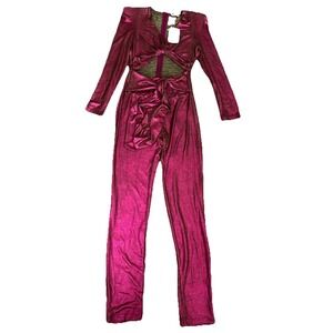 L'ATISTE by Amy Metallic Pink Cutout Jumpsuit Size M Long Sleeve Tie Front New